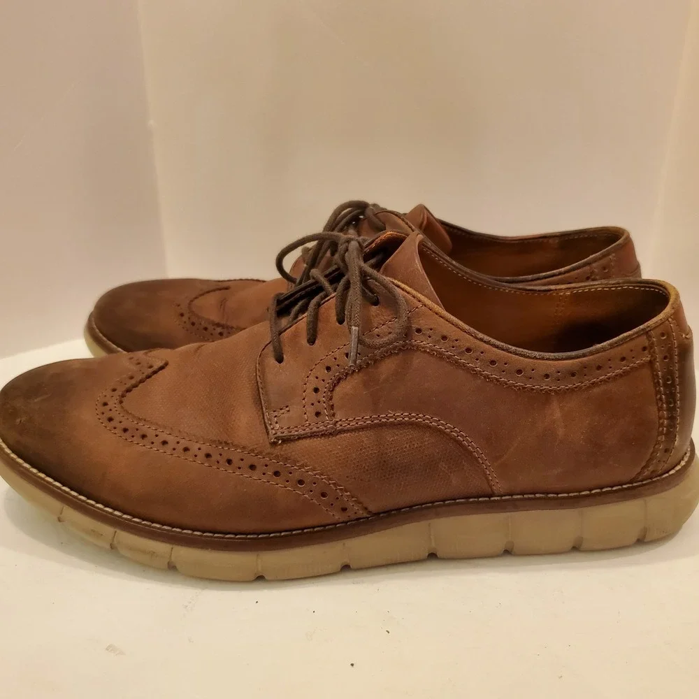 Johnston & Murphy Brown Suede Leather Wingtip Oxford Shoes Size 9M EUC Fast Ship